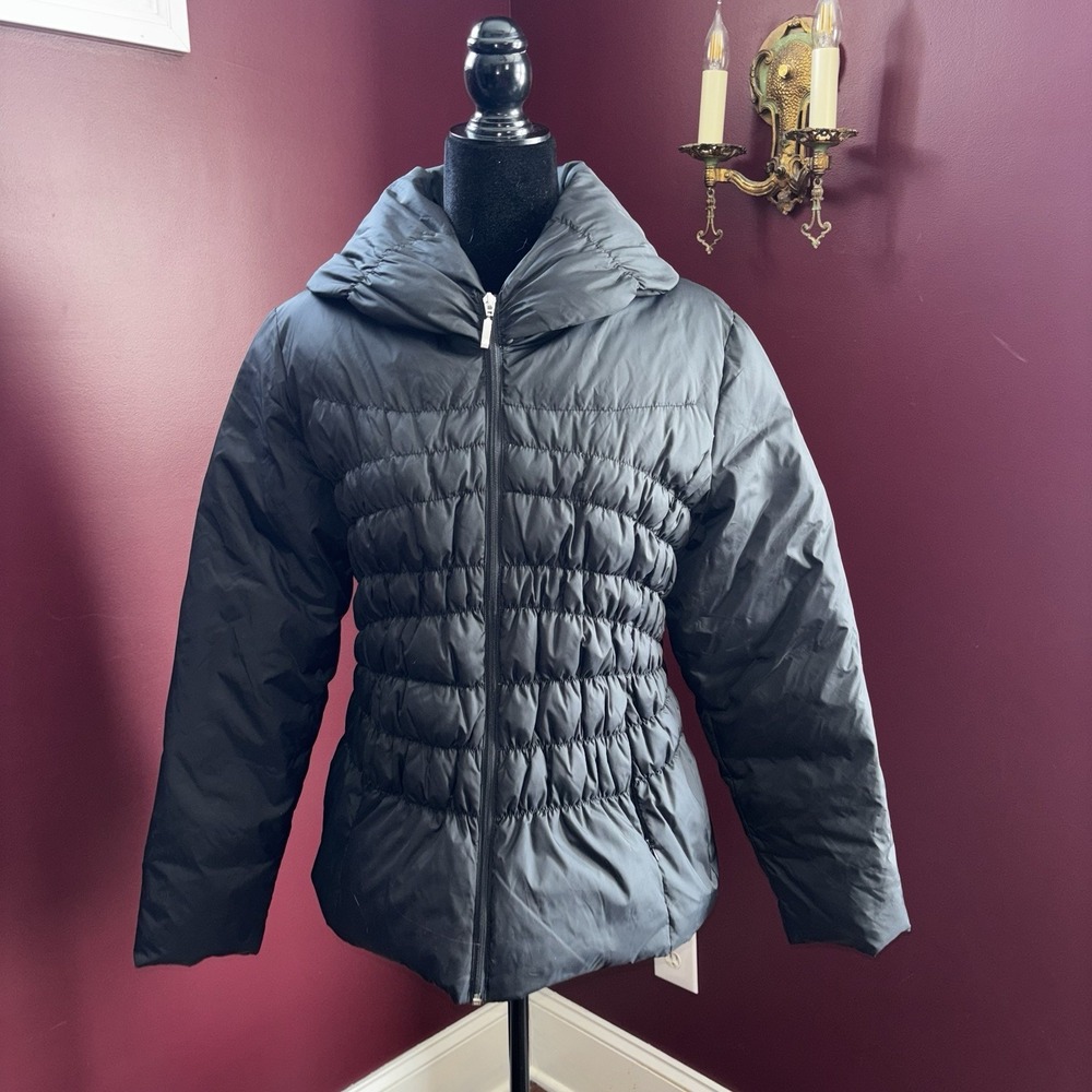 Nine‎ West Women Sz XL Fitted Black Down-Filled Puffer Quilted Winter Coat
